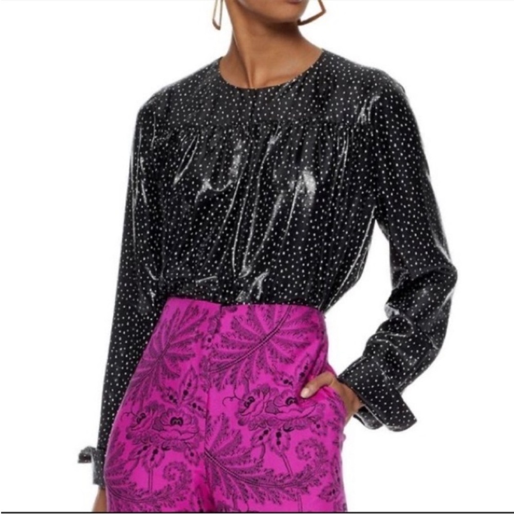 Diane Von Furstenberg Polka Dot Silk Blend Blouse Black size 4
